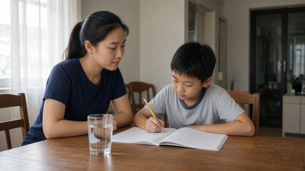 A tutor watching a primary pupil work through the first lesson